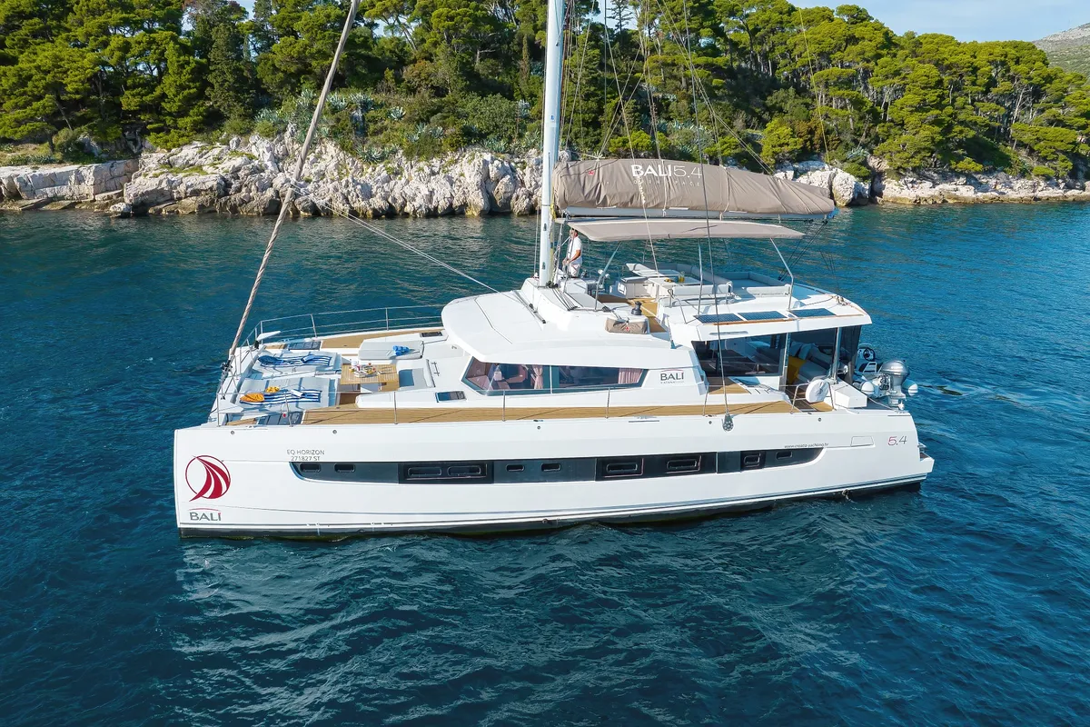 Exterior view of EQ Horizon, a Bali 5.4 catamaran at Dubrovnik, Croatia