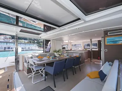 Salon of EQ Horizon, a Bali 5.4 catamaran at Dubrovnik, Croatia