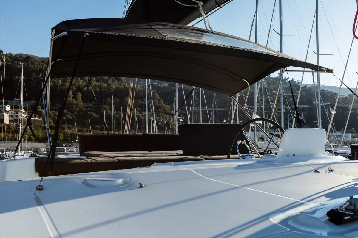 Cockpit of Carruba - Comfort Line, a Lagoon 46 catamaran at Tonnarella, Italy