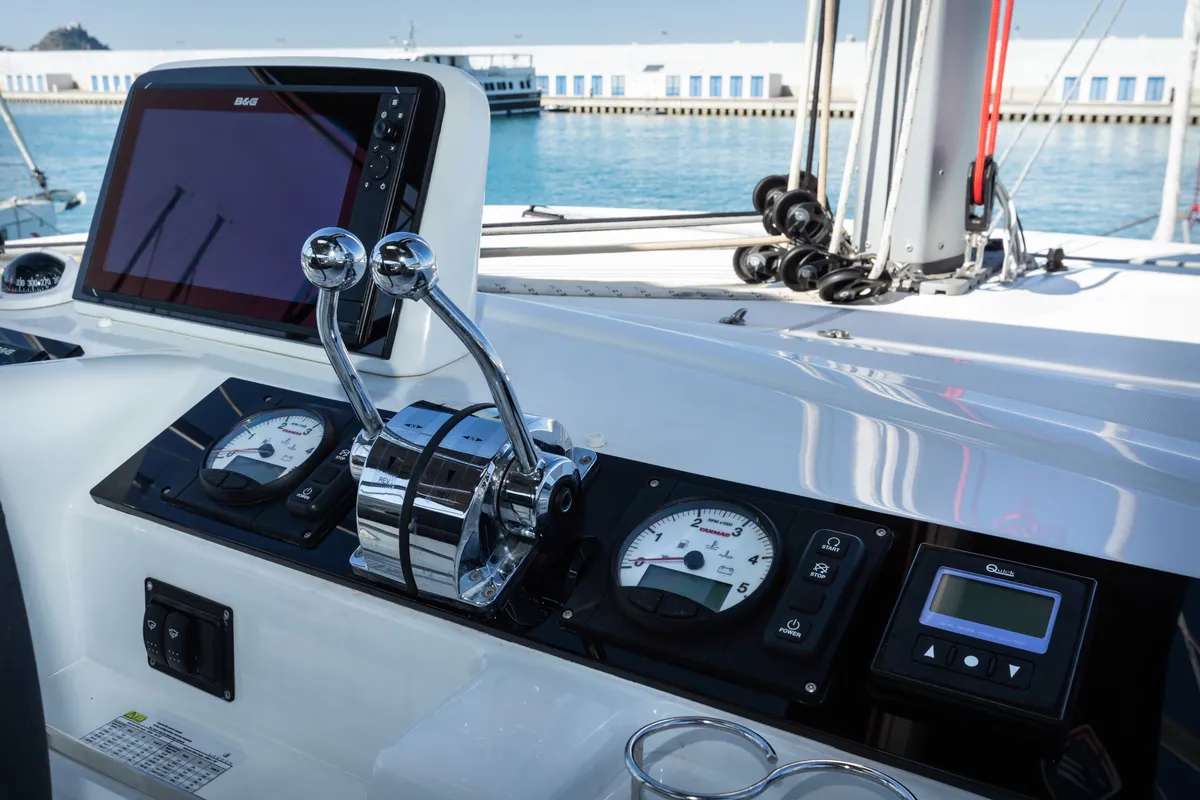 Cockpit of Carruba - Comfort Line, a Lagoon 46 catamaran at Tonnarella, Italy