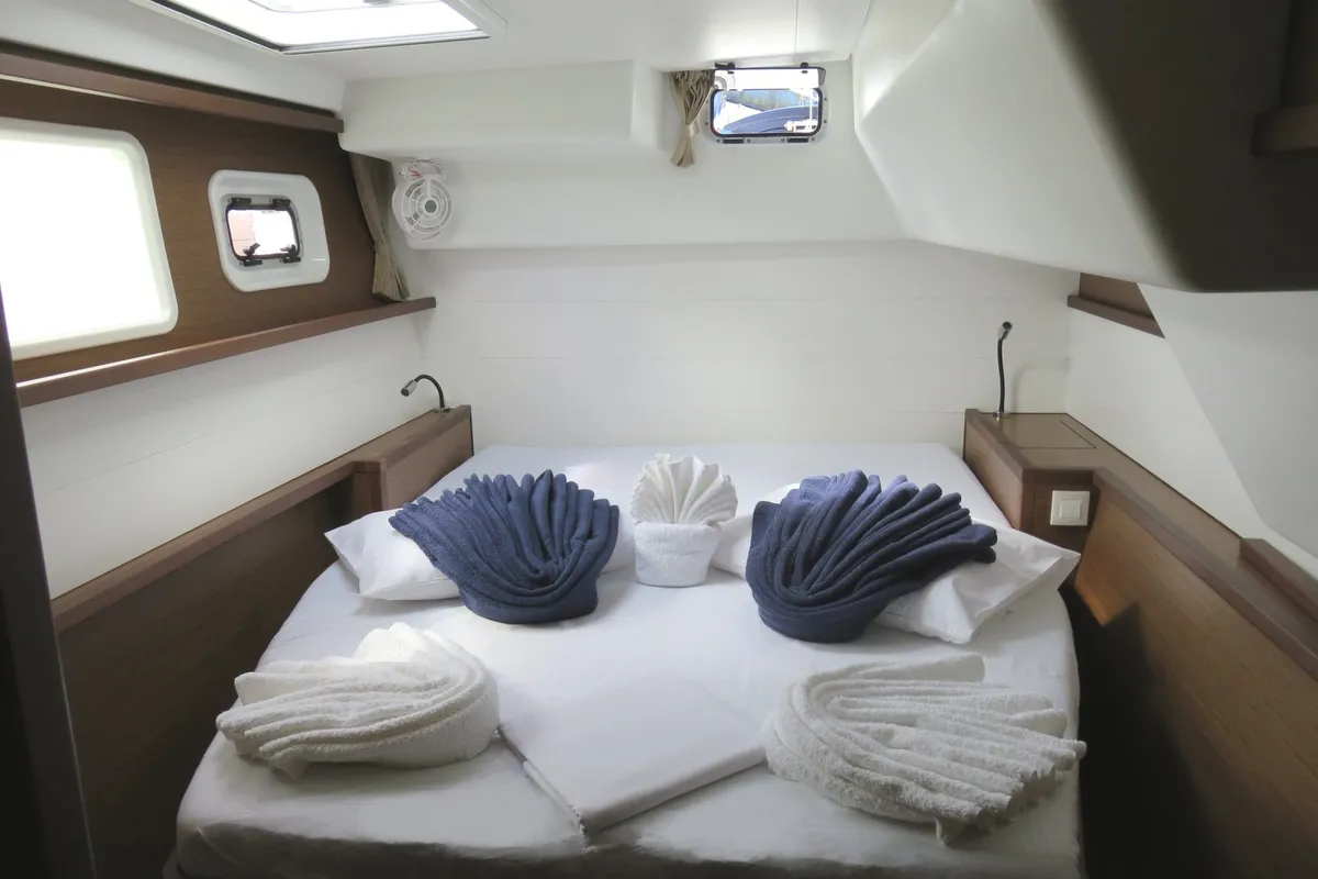 Cabin on Lupin, a Lagoon 450 catamaran at Marseille, France