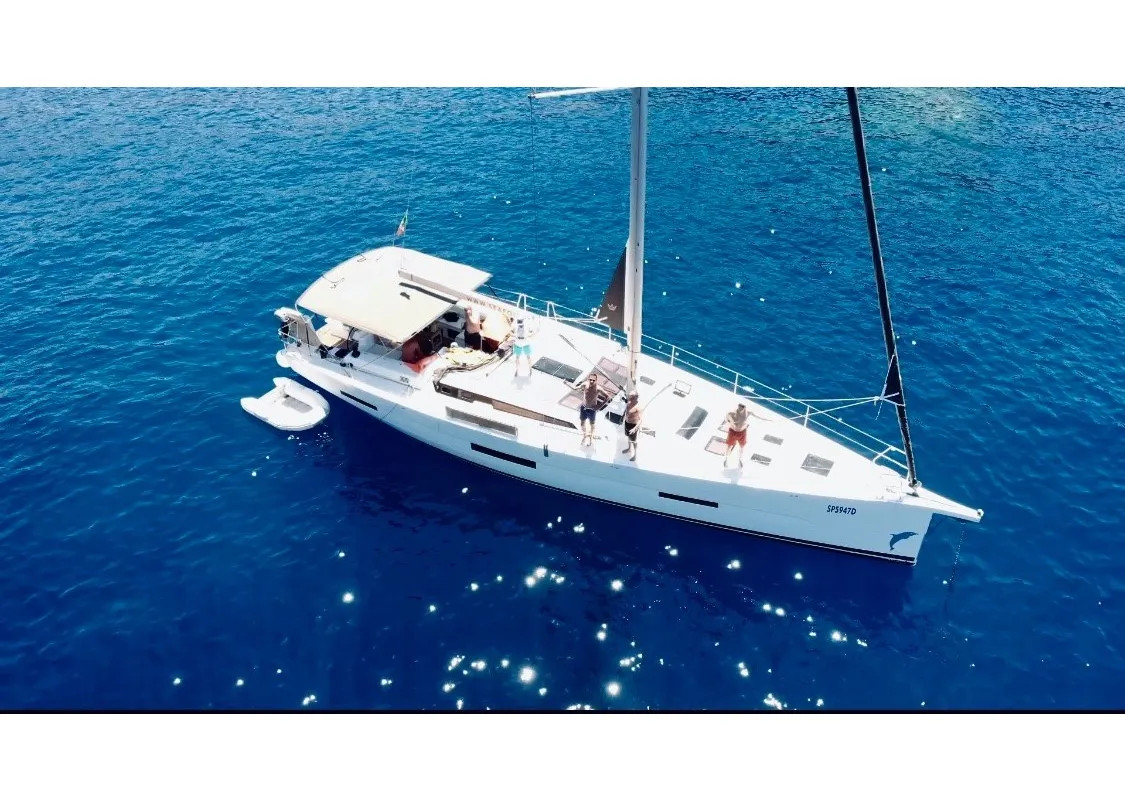 Exterior view of Euphoria Planet, a Dufour 56 Exclusive sailboat at Tonnarella, Italy