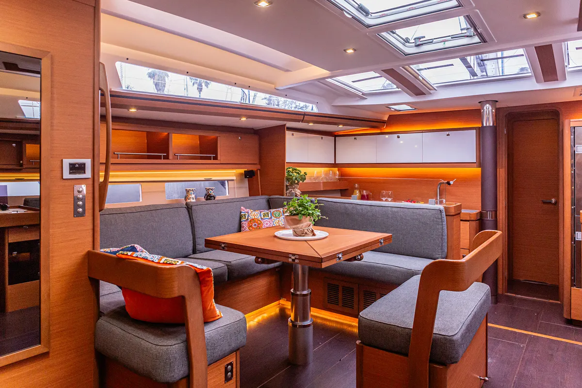 Salon of Euphoria Planet, a Dufour 56 Exclusive sailboat at Tonnarella, Italy