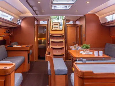 Salon of Euphoria Planet, a Dufour 56 Exclusive sailboat at Tonnarella, Italy