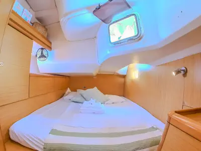 Cabin on Guji, a Jeanneau Sun Odyssey 44 i sailboat at Isla Aguja Cabins San Blas, Panama