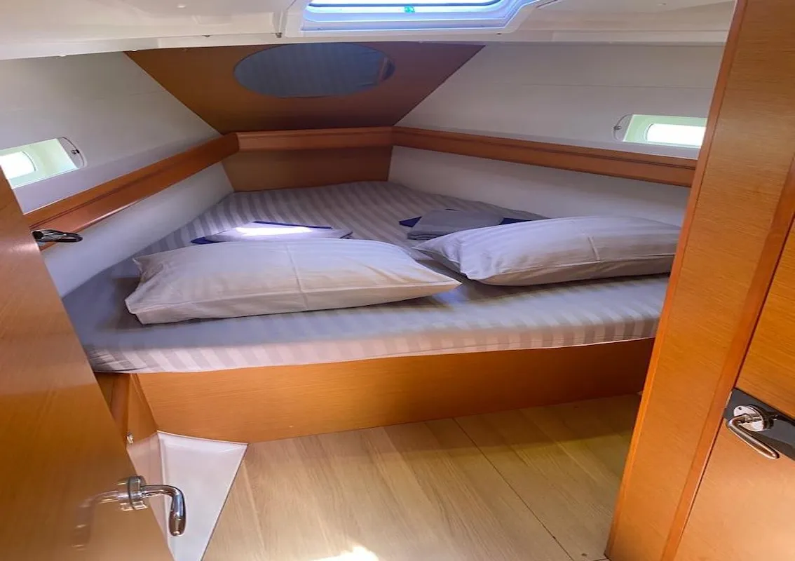 Cabin on Cavalier, a Jeanneau Sun Odyssey 409 sailboat at Mai Khao, Thailand