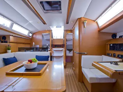 Salon of Cavalier, a Jeanneau Sun Odyssey 409 sailboat at Mai Khao, Thailand