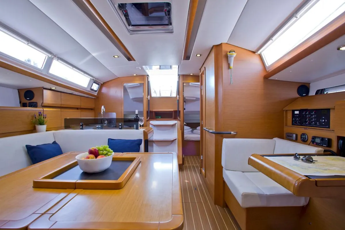 Salon of Cavalier, a Jeanneau Sun Odyssey 409 sailboat at Mai Khao, Thailand