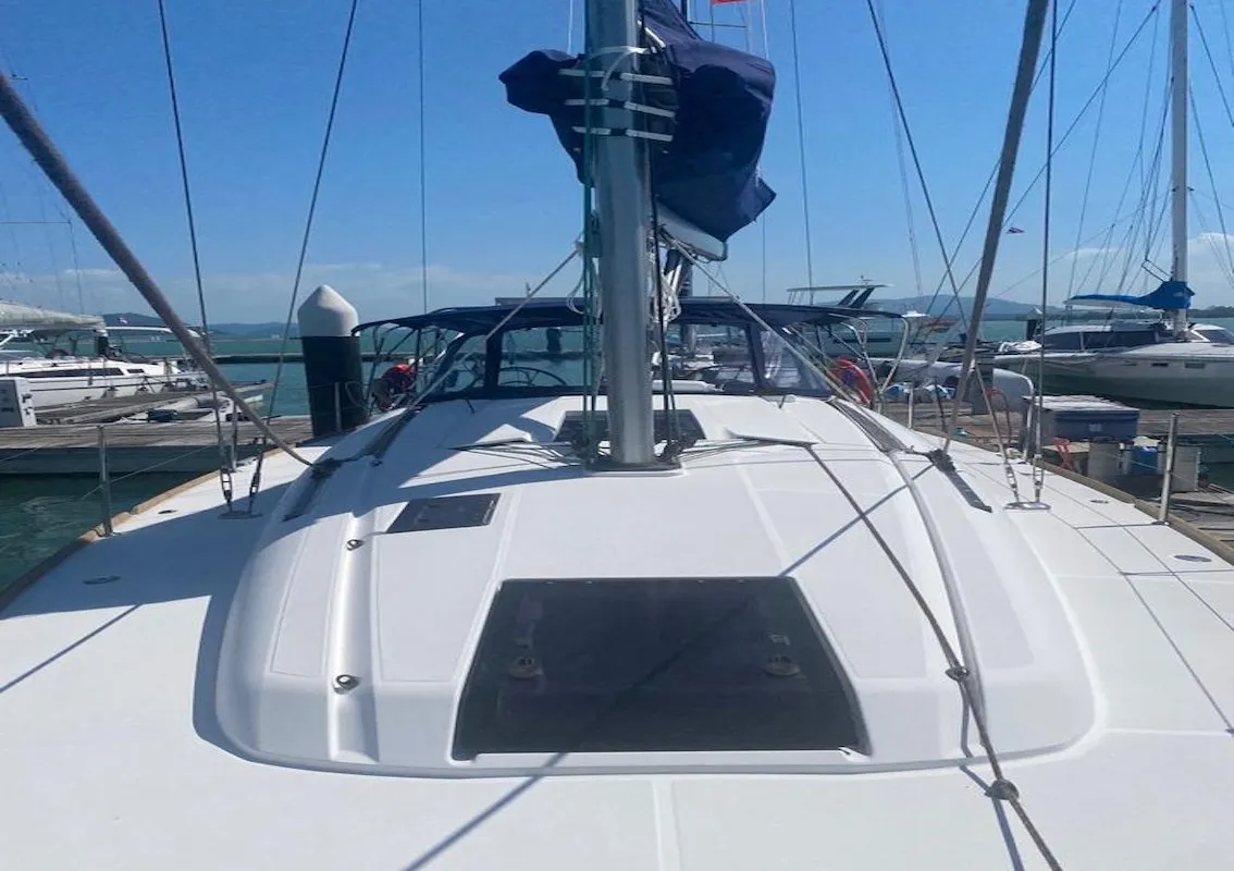 Deck of Cavalier, a Jeanneau Sun Odyssey 409 sailboat at Mai Khao, Thailand