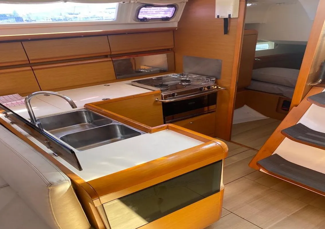 Galley of Cavalier, a Jeanneau Sun Odyssey 409 sailboat at Mai Khao, Thailand
