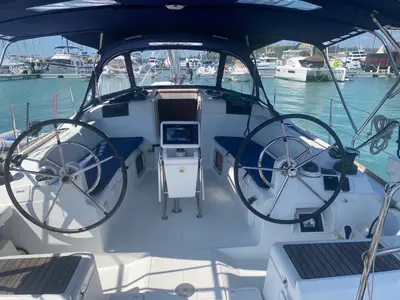 Cockpit of Cavalier, a Jeanneau Sun Odyssey 409 sailboat at Mai Khao, Thailand