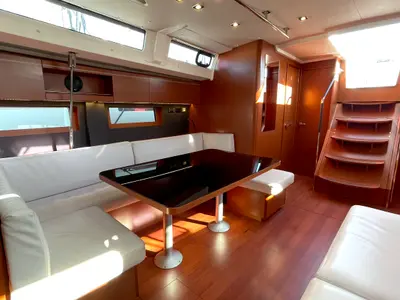 Salon of Black Swan, a Beneteau Oceanis 51.1 sailboat at Athens, Greece