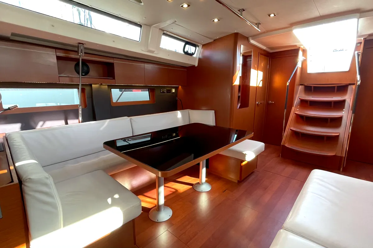 Salon of Black Swan, a Beneteau Oceanis 51.1 sailboat at Athens, Greece