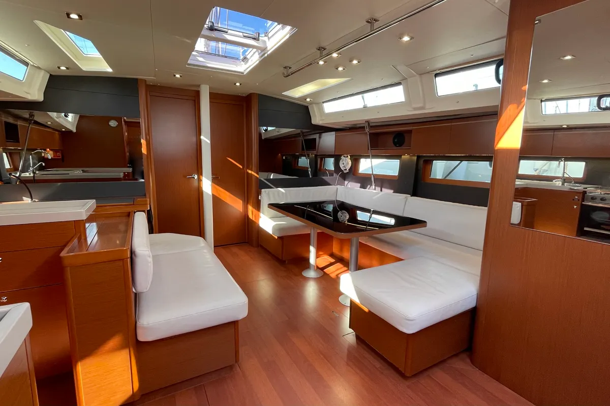 Salon of Black Swan, a Beneteau Oceanis 51.1 sailboat at Athens, Greece