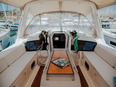 Cockpit of Gold One, a Beneteau Oceanis 48 sailboat at Split, Croatia