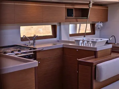 Galley of Le Streghe, a Beneteau Oceanis 51.1 sailboat at Tonnarella, Italy