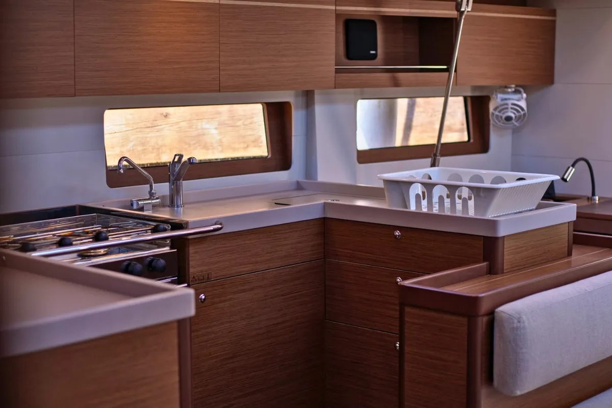 Galley of Le Streghe, a Beneteau Oceanis 51.1 sailboat at Tonnarella, Italy