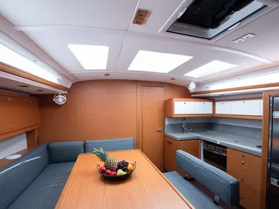 Salon of Andromeda, a Dufour 470 sailboat at Athens, Greece