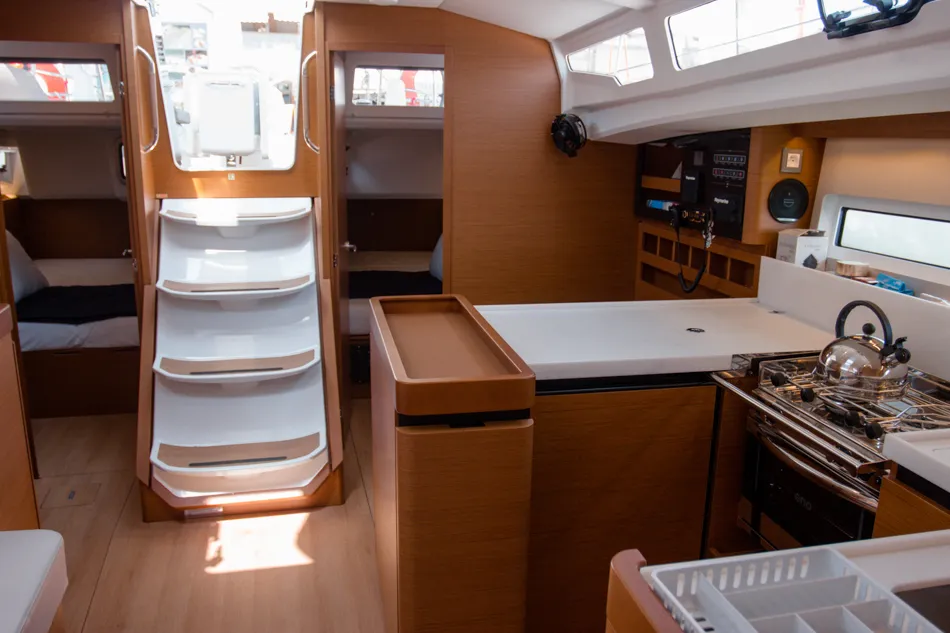 Exterior view of Calypso, a Jeanneau Sun Odyssey 440 sailboat at Volos Municipality, Greece