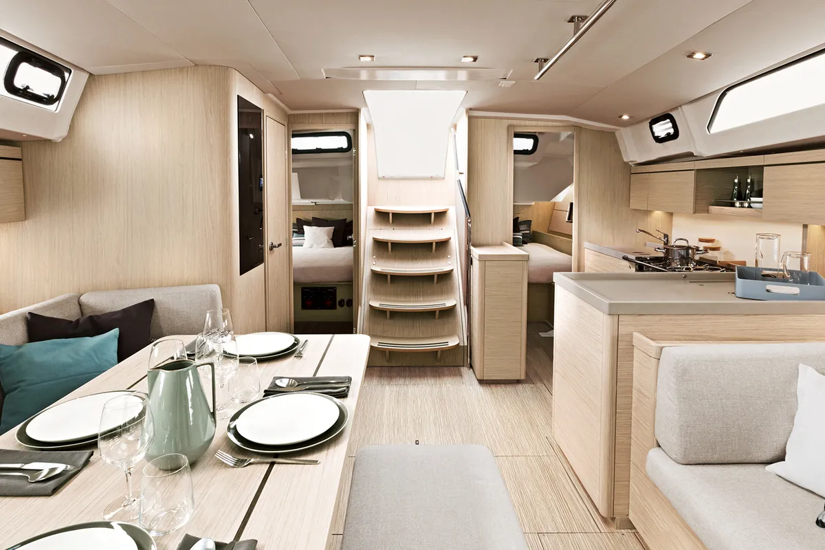 Salon of Pebbles, a Beneteau Oceanis 46.1 sailboat at Municipal Unit of Rhodes, Greece