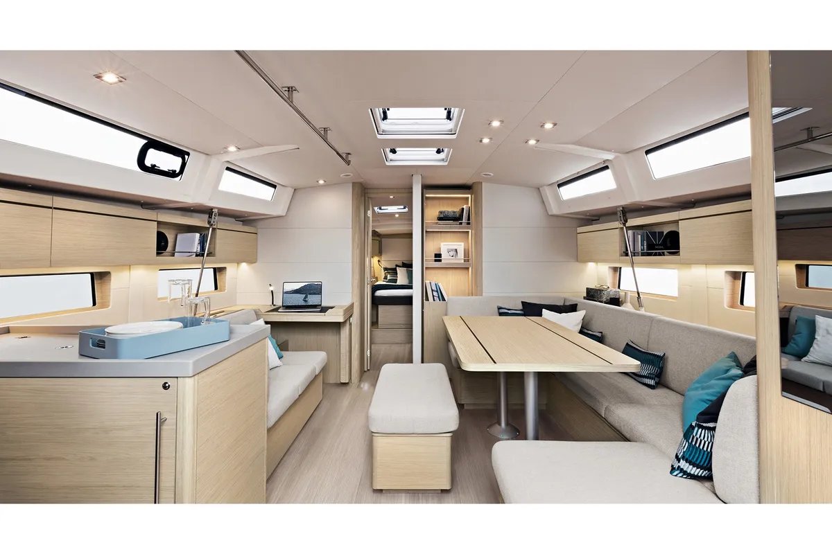 Salon of Pebbles, a Beneteau Oceanis 46.1 sailboat at Municipal Unit of Rhodes, Greece