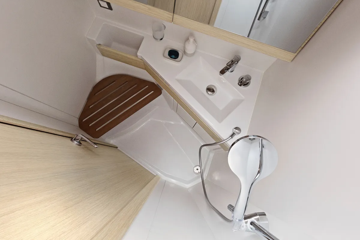 Head on Pebbles, a Beneteau Oceanis 46.1 sailboat at Municipal Unit of Rhodes, Greece