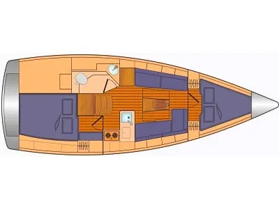 Floor plan of Eighteen, a Bavaria Cruiser 34 sailboat at Fisksätra, Sweden