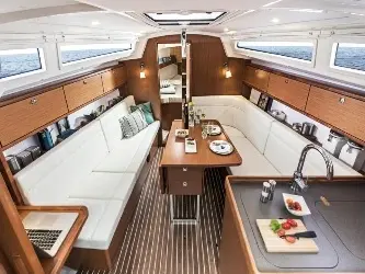 Salon of Eighteen, a Bavaria Cruiser 34 sailboat at Fisksätra, Sweden