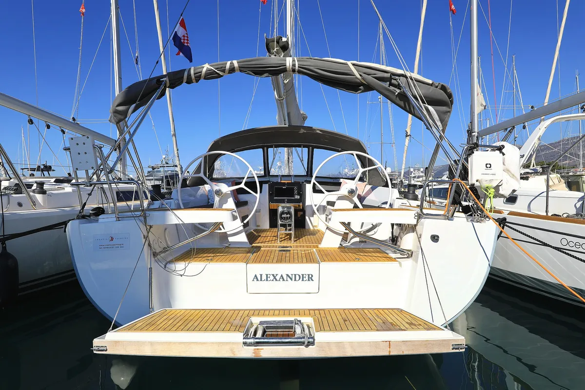 Exterior view of Alexander, a Hanse 418 sailboat at Grad Kaštela, Croatia