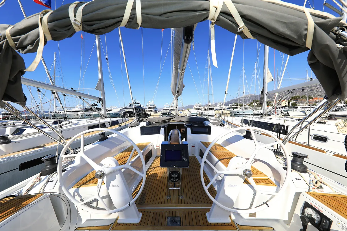Galley of Alexander, a Hanse 418 sailboat at Grad Kaštela, Croatia