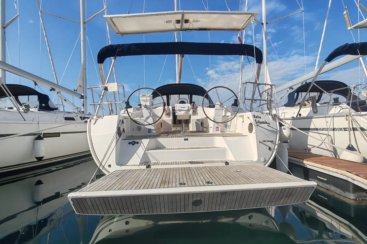 Exterior view of Ketu, a Bavaria Cruiser 46 sailboat at Općina Pakoštane, Croatia