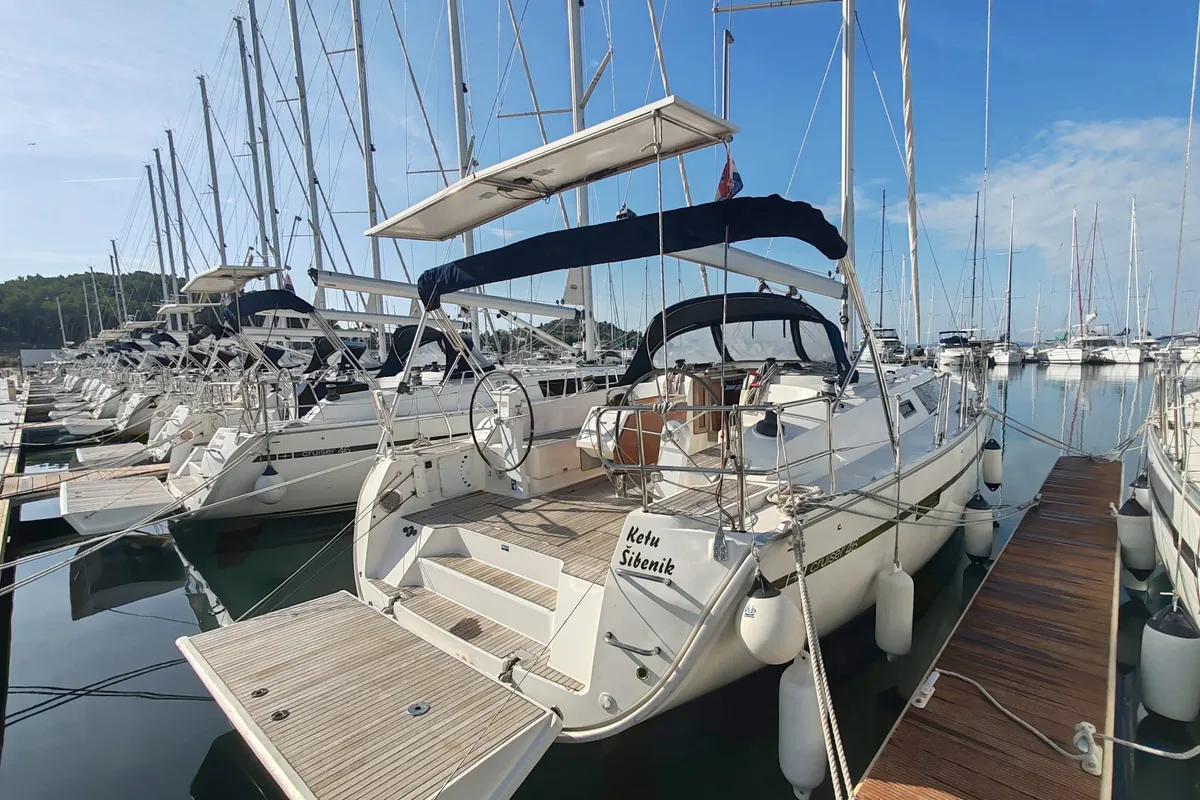 Exterior view of Ketu, a Bavaria Cruiser 46 sailboat at Općina Pakoštane, Croatia