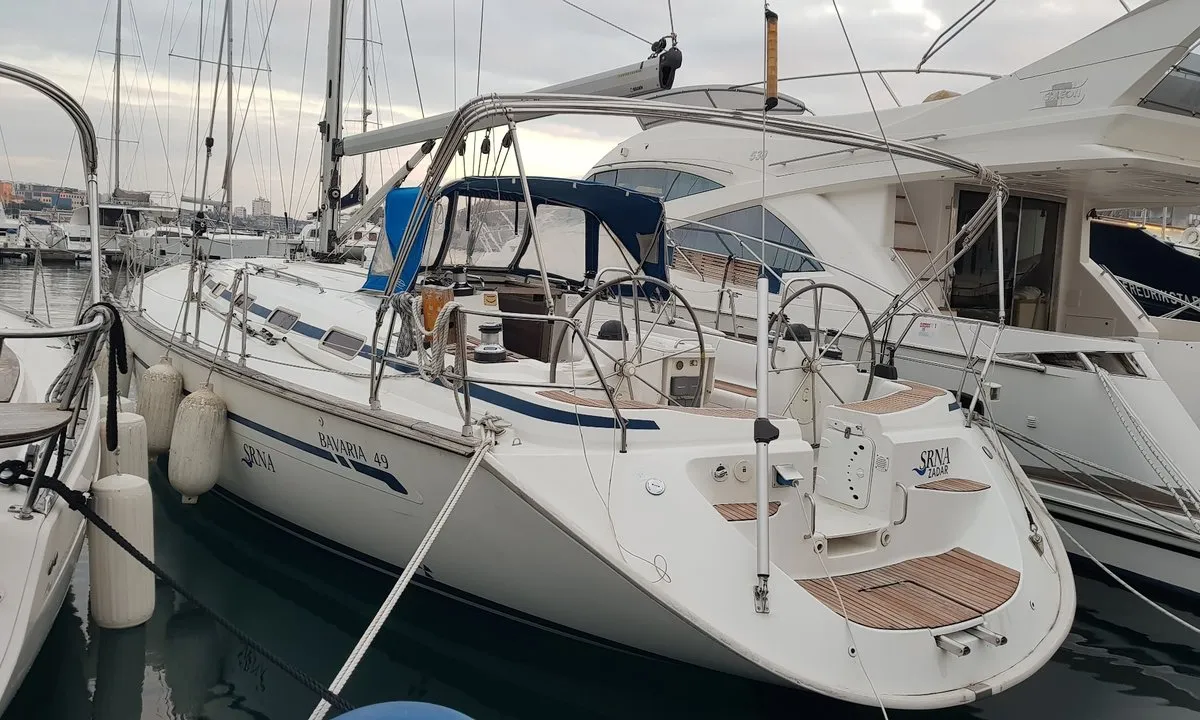 Exterior view of Srna, a Bavaria 49 sailboat at Zadar, Croatia