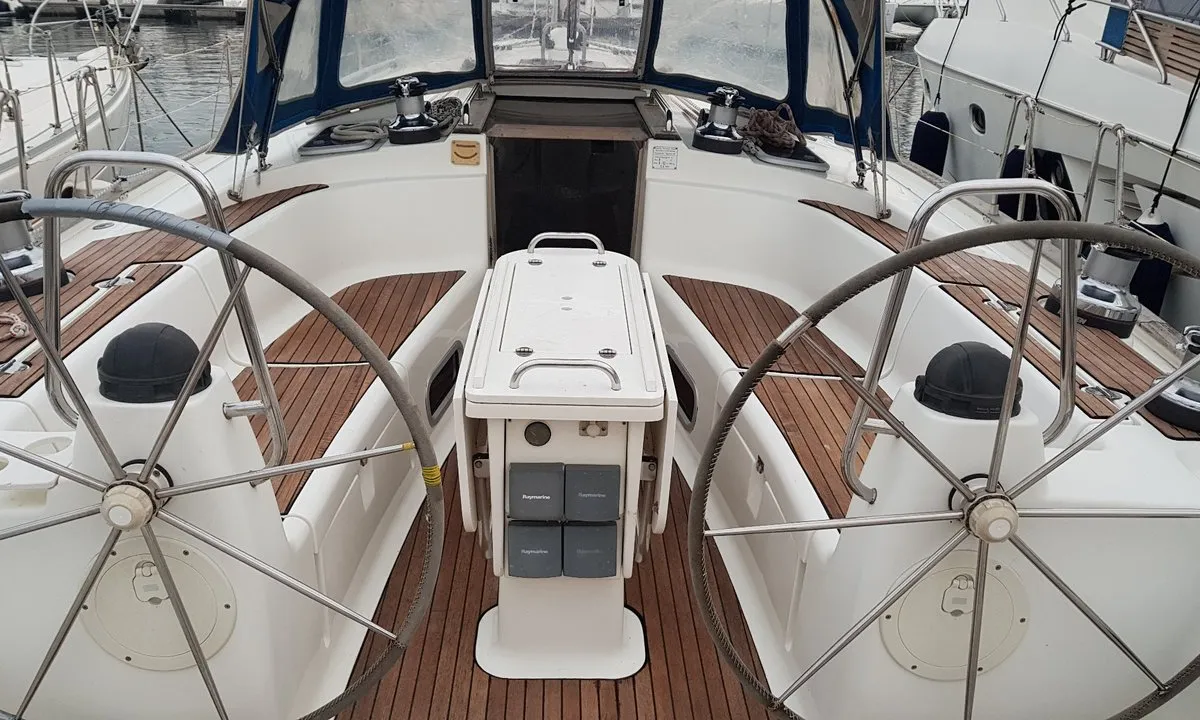 Cockpit of Srna, a Bavaria 49 sailboat at Zadar, Croatia