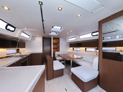 Salon of Zeppelin, a Beneteau Oceanis 46.1 sailboat at Primošten, Croatia