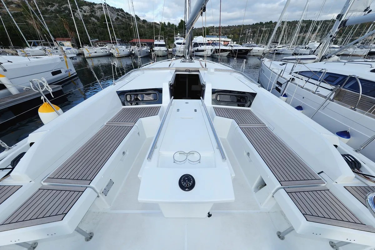 Deck of Zeppelin, a Beneteau Oceanis 46.1 sailboat at Primošten, Croatia