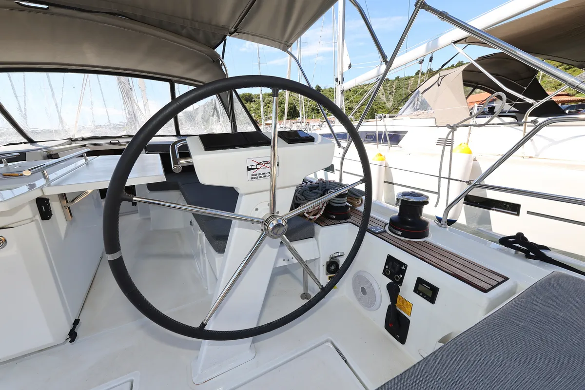 Cockpit of Zeppelin, a Beneteau Oceanis 46.1 sailboat at Primošten, Croatia