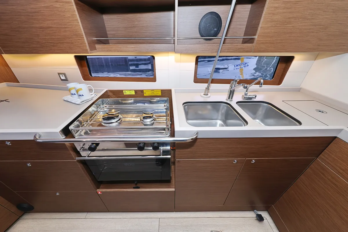 Galley of Zeppelin, a Beneteau Oceanis 46.1 sailboat at Primošten, Croatia