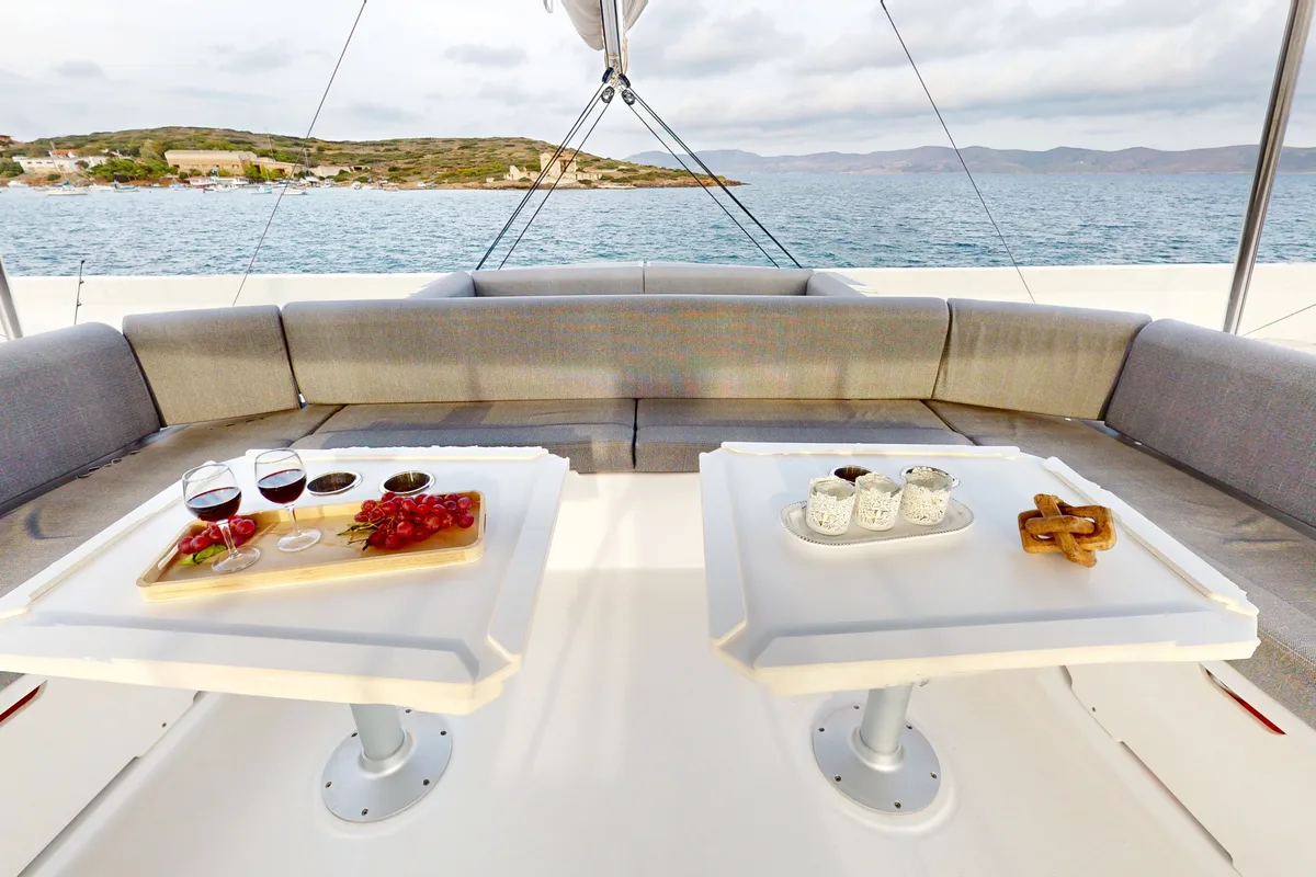 Ammos IV, a Bali 5.4 catamaran at Lavrion, Greece