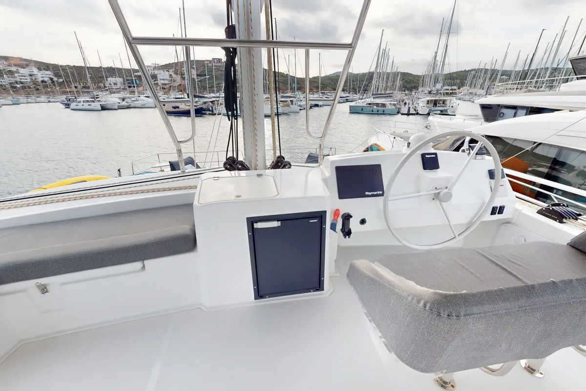 Ammos IV, a Bali 5.4 catamaran at Lavrion, Greece