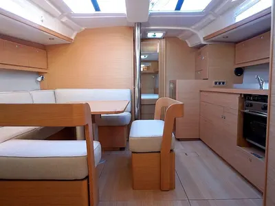Galley of Blue Moon 1, a Dufour 430 sailboat at Lavrion, Greece