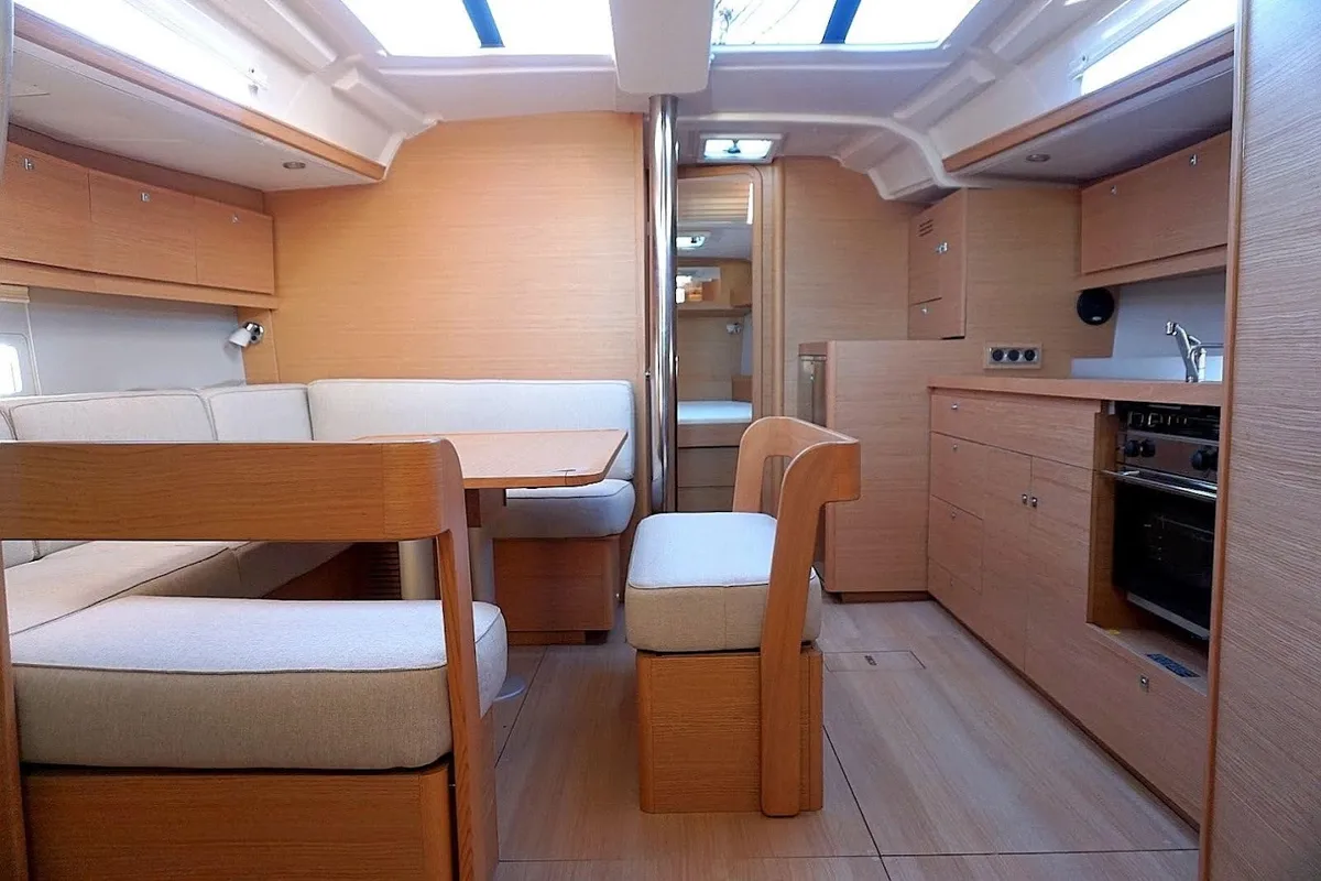 Galley of Blue Moon 1, a Dufour 430 sailboat at Lavrion, Greece