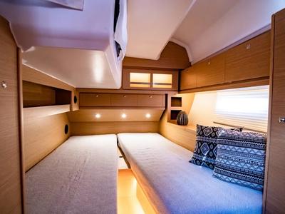 Cabin on Blue Moon 1, a Dufour 430 sailboat at Lavrion, Greece