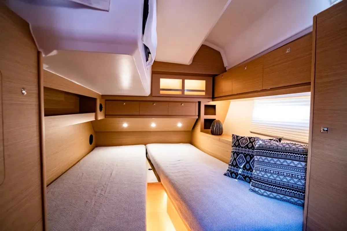 Cabin on Blue Moon 1, a Dufour 430 sailboat at Lavrion, Greece