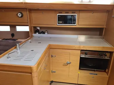 Galley of Desiree II, a Dufour 412 Grand large sailboat at Marmaris, Turkey