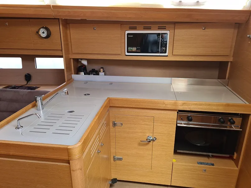 Galley of Desiree II, a Dufour 412 Grand large sailboat at Marmaris, Turkey