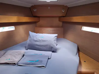 Cabin on Desiree II, a Dufour 412 Grand large sailboat at Marmaris, Turkey