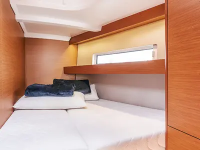 Cabin on Indira, a Jeanneau Sun Odyssey 440 sailboat at Olbia, Italy