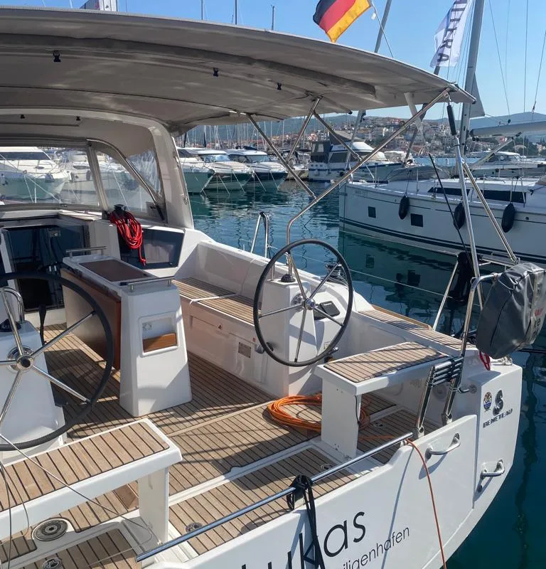 Cockpit of Lukas, a Beneteau Oceanis 38.1 sailboat at Općina Rogoznica, Croatia