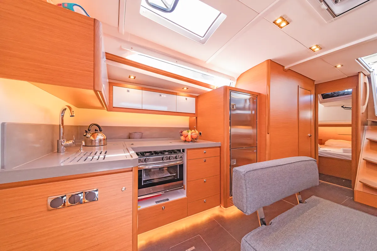 Galley of Edelweiss, a Dufour 470 sailboat at Kos, Greece